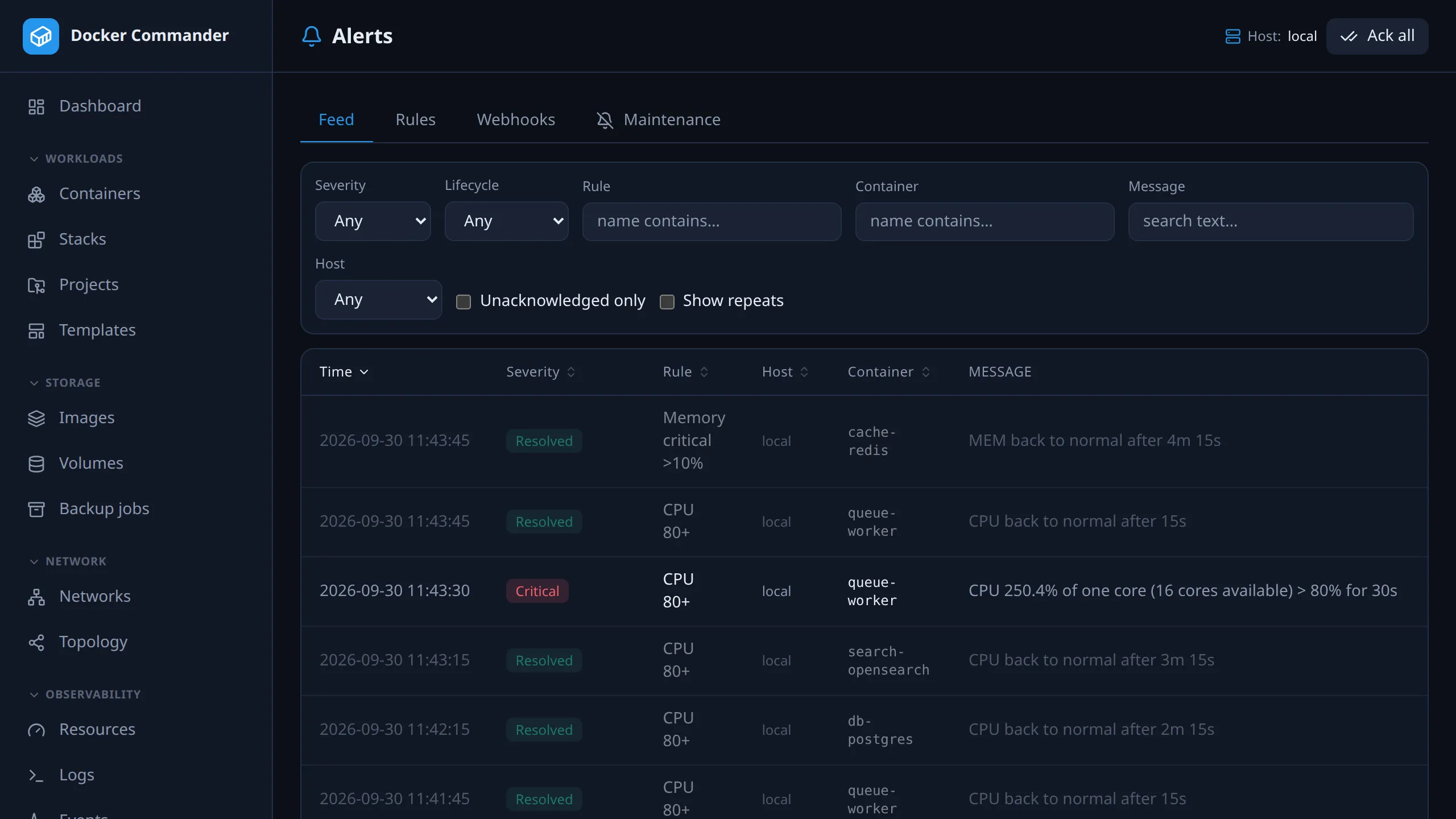 Alerts feed