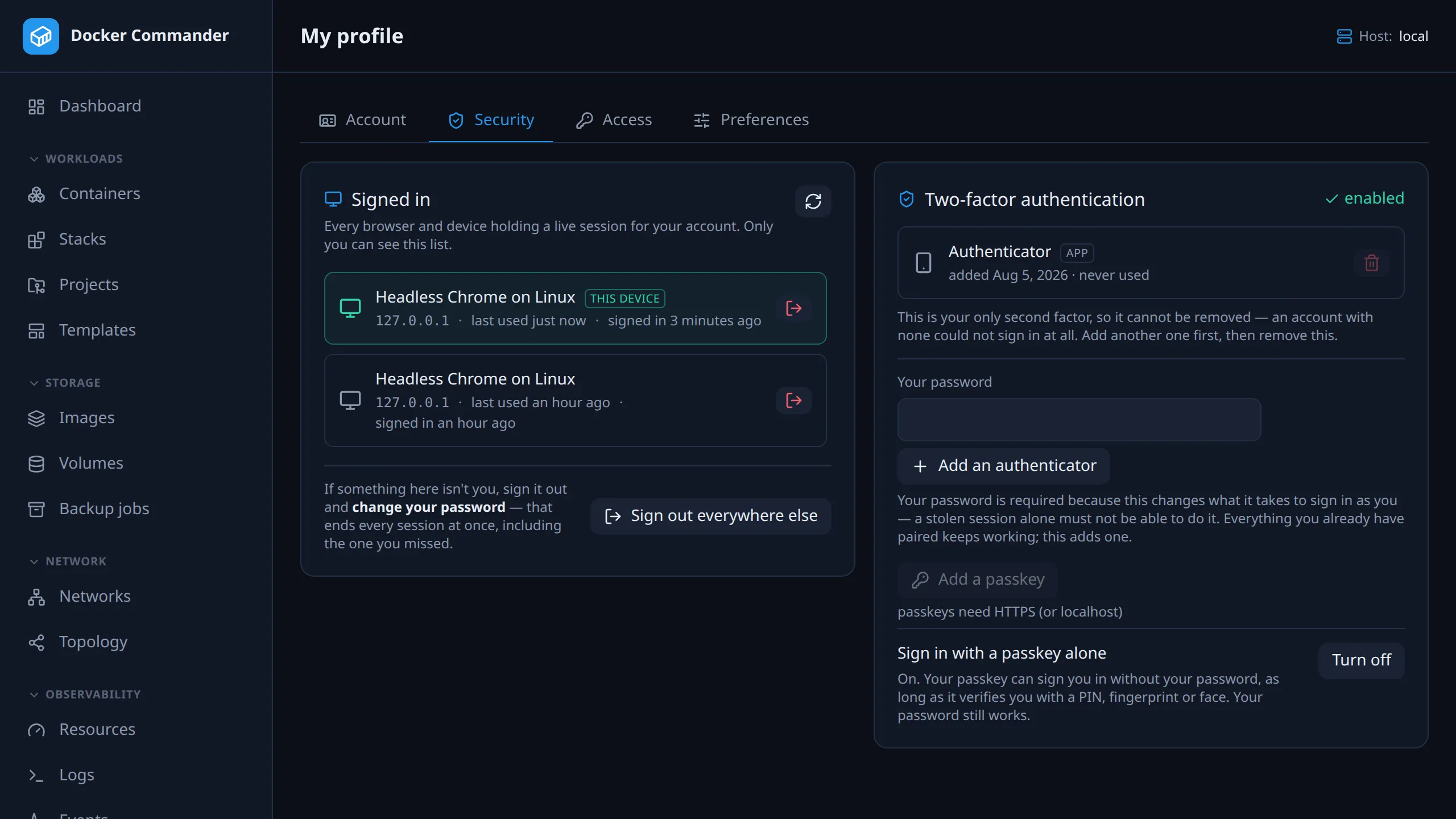 Profile → Security
