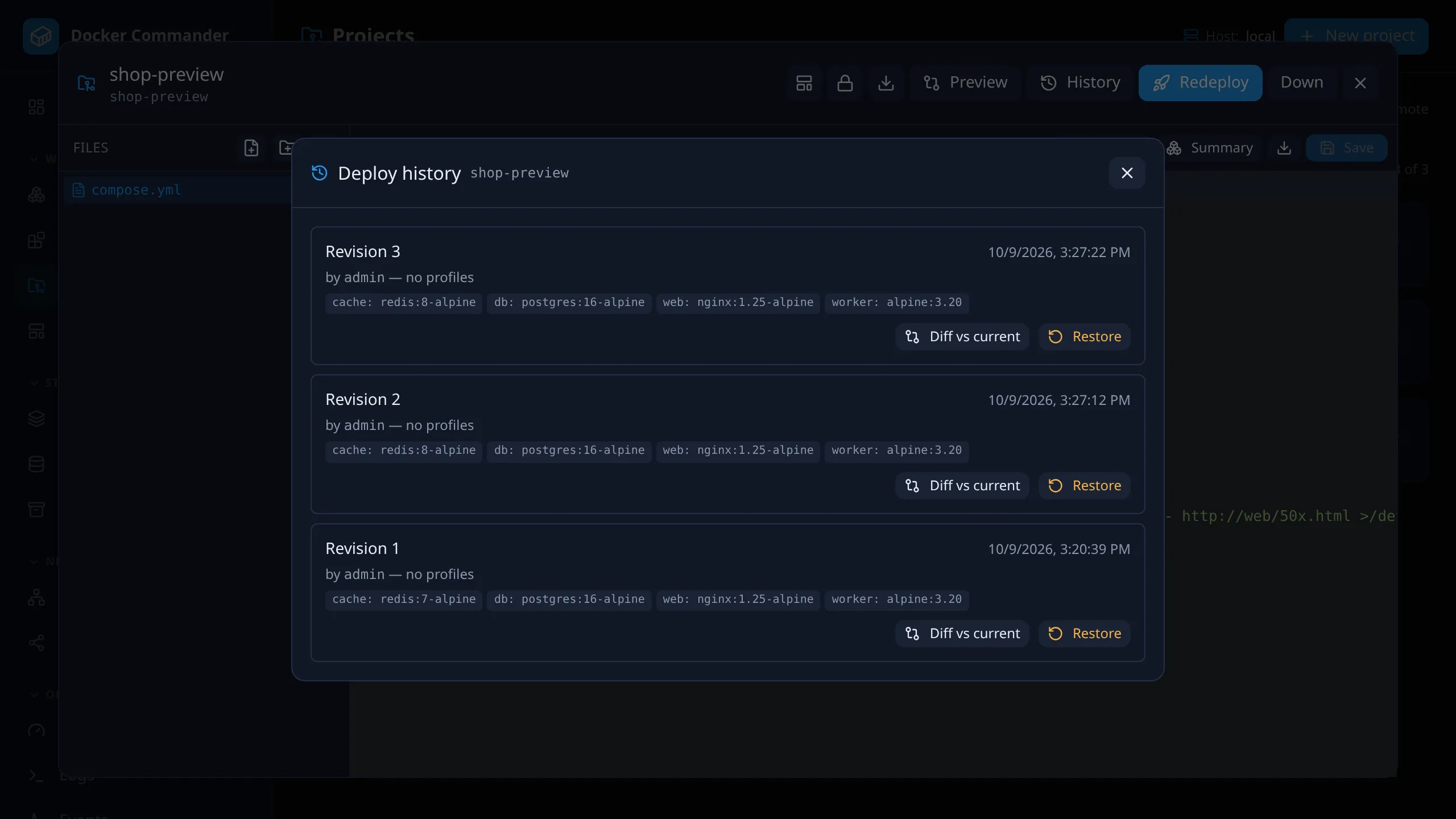 Deploy history