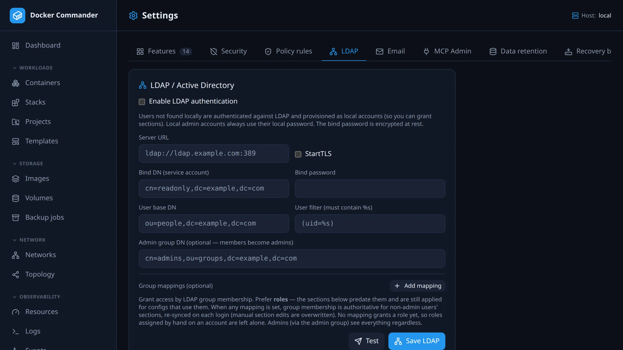 Settings → LDAP