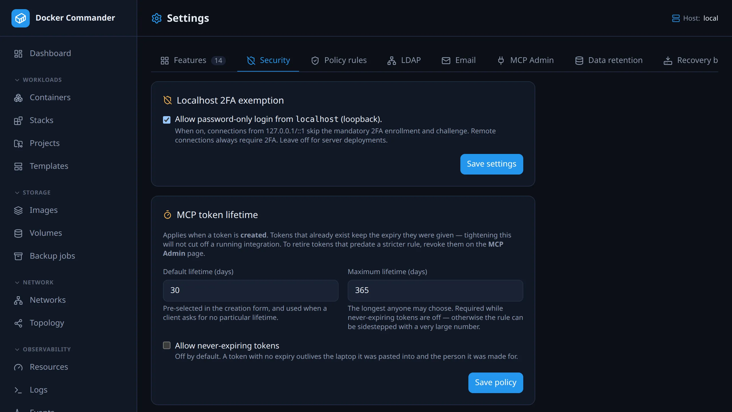Settings → Security